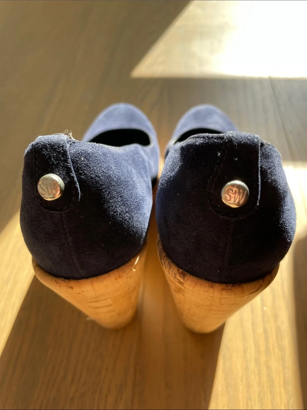 Stuart Weitzman Navy Corkswoon Wedge Pumps
